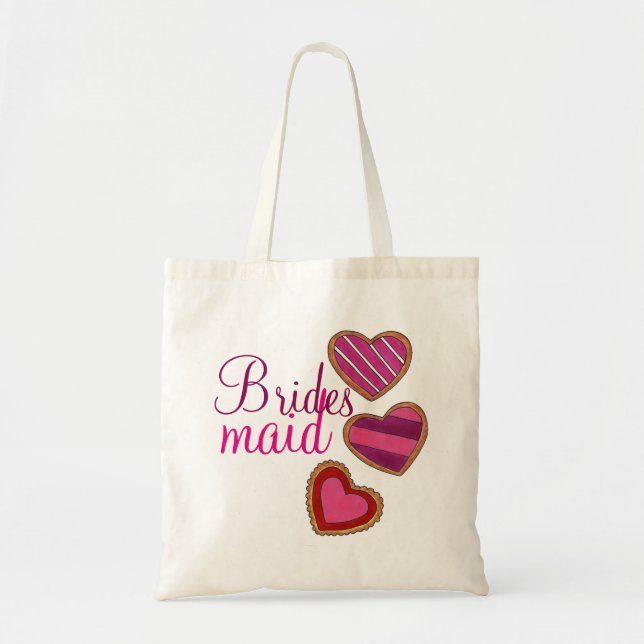 Pink Heart Love Wedding Cookies Bridesmaid Gift Tote Bag (Front)