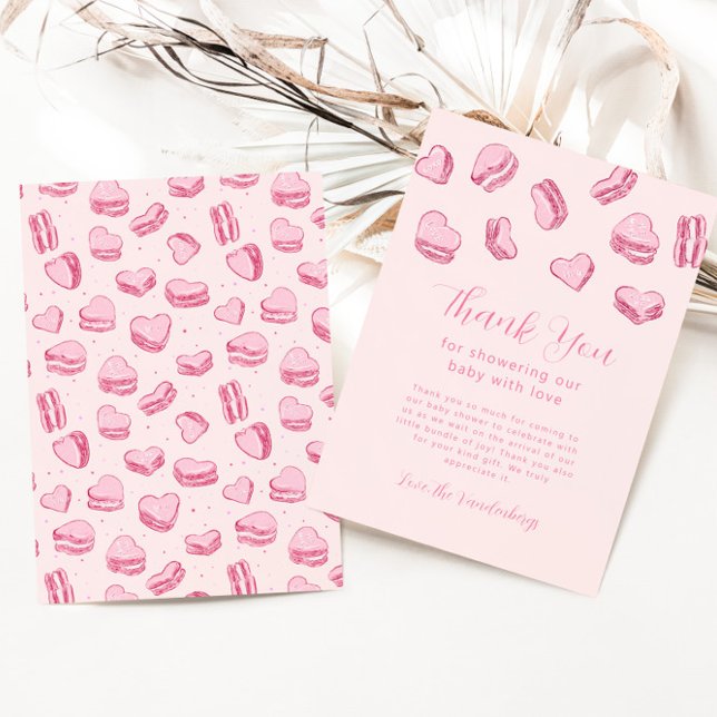 Pink Heart Macaron Girl Baby Shower Thank You Card (Creator Uploaded)