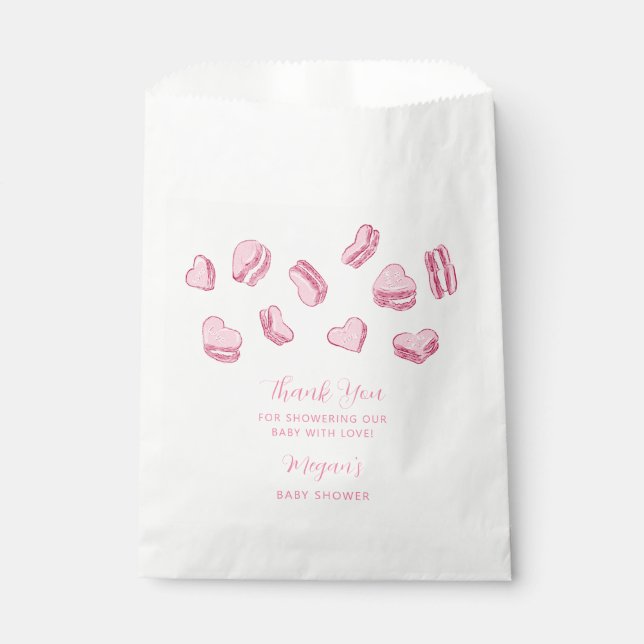 Pink Heart Macarons Baby Shower Favour Bag (Front)