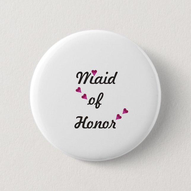 Pink Heart Maid of Honour 2 Inch Round Button (Front)