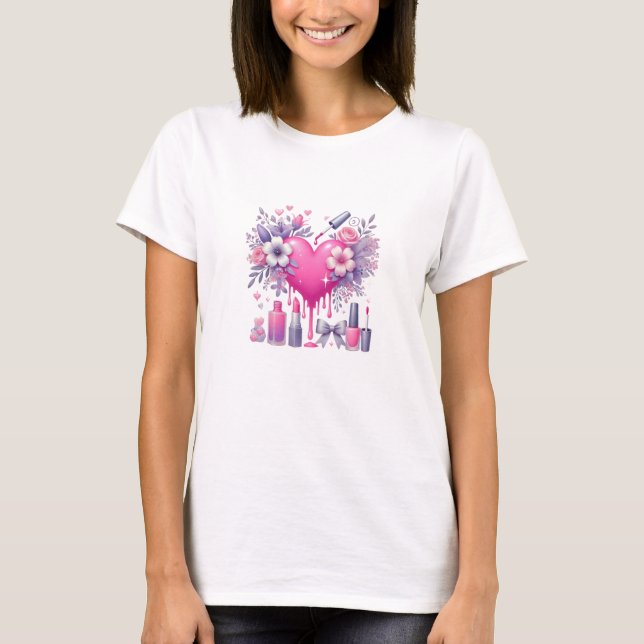 Pink Heart & Makeup Fantasy T-Shirt (Front)