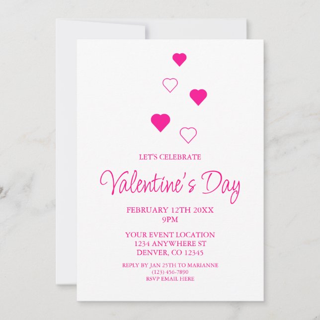 Pink Heart Minimalist Valentine's Day Party Invitation (Front)
