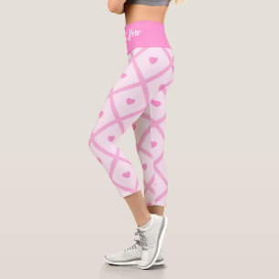 Pink Heart Modern Plaid Collection Capri Leggings