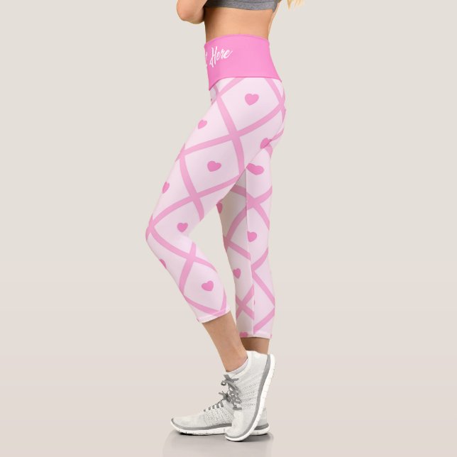 Pink Heart Modern Plaid Collection Capri Leggings (Left)