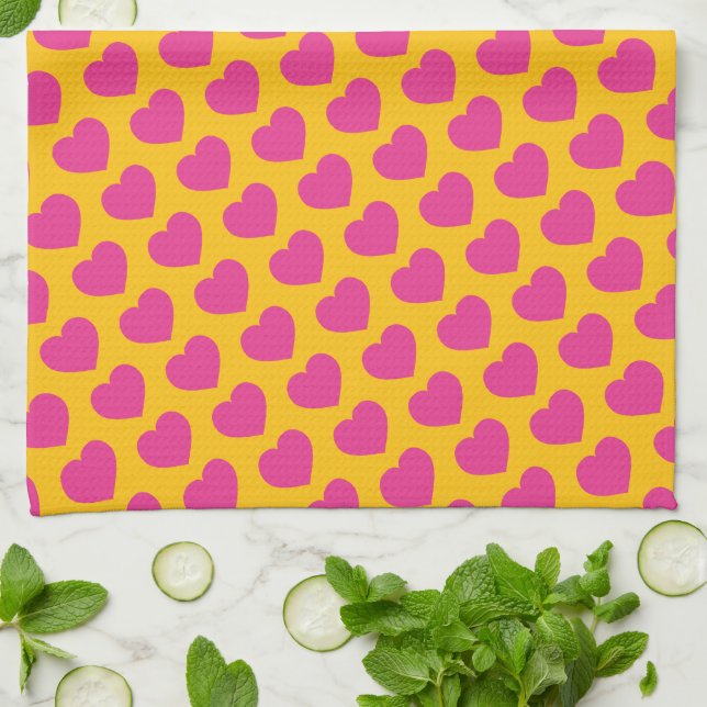 Pink Heart Modern Sweet Love Notes Fun Kitchen Towel (Folded)