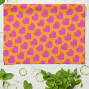 Pink Heart Modern Sweet Love Notes Fun Kitchen Towel