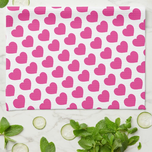Pink Heart Modern Sweet Love Notes Fun Kitchen Towel (Folded)