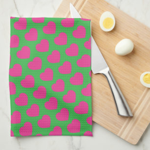Pink Heart Modern Sweet Love Notes Fun Kitchen Towel