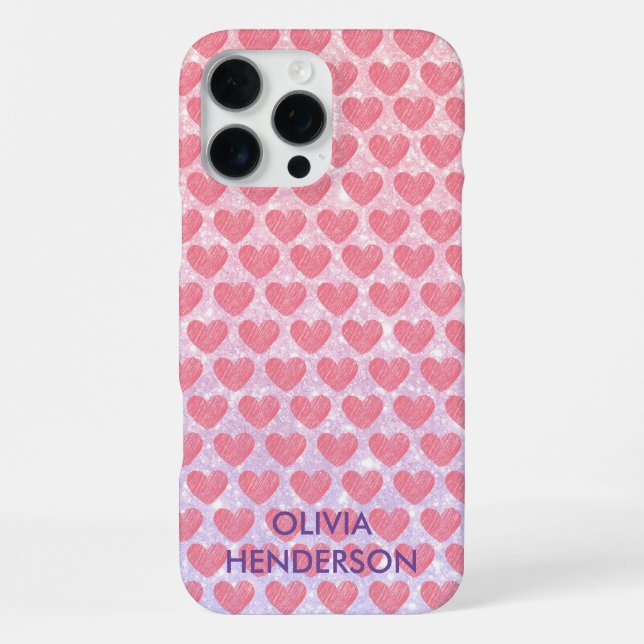 Pink Heart monogram glitter sparkle custom name iPhone Case (Back)