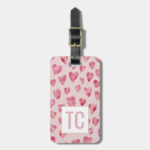 Pink Heart Monogram Luggage Tag