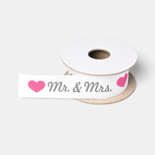 Pink Heart Mr. & Mrs. Wedding Satin Ribbon