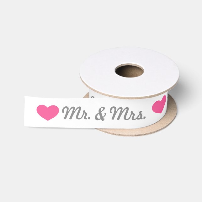 Pink Heart Mr. & Mrs. Wedding Satin Ribbon (Spool)