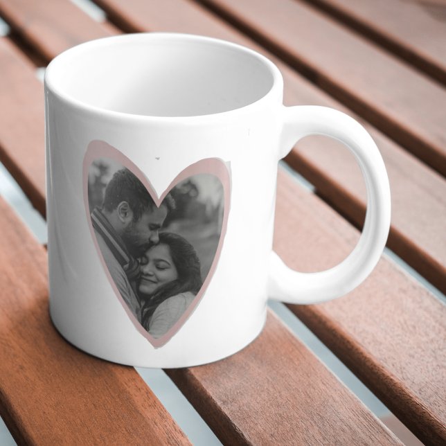 Pink Heart Mug Gift - Custom Photo and Message (Couples Gift Custom Mug Holidays)