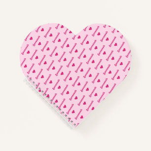 Pink Heart Notebook with repeating name and hearts