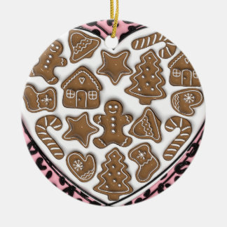 "Pink Heart of Gingerbread Ornament" Ceramic Ornament