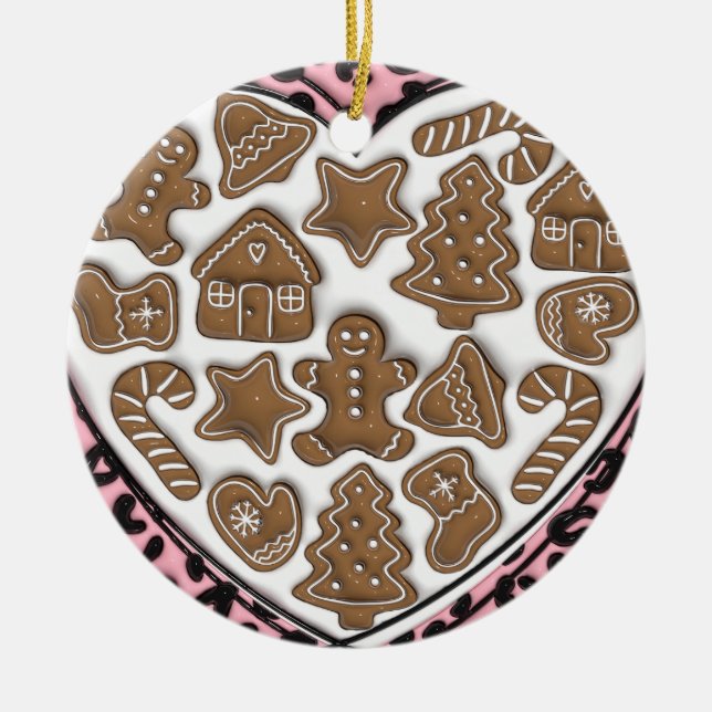"Pink Heart of Gingerbread Ornament" Ceramic Ornament (Front)