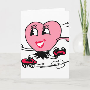 Pink Heart on Roller Skates Holiday Card