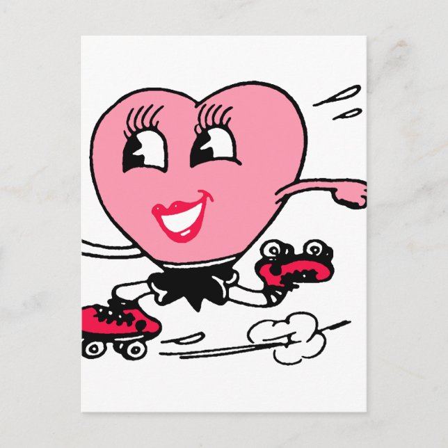 Pink Heart on Roller Skates Postcard (Front)