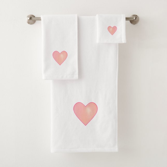 Pink Heart on White Bath Towel Set (Insitu)