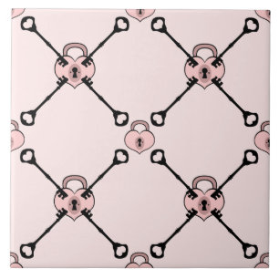Pink Heart Padlock with Keys Ceramic Trivet Tile