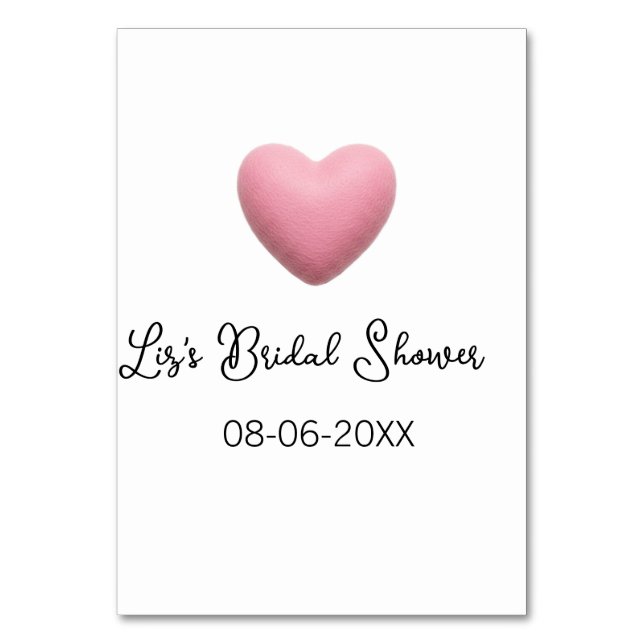 Pink heart pastel retro bridal shower date boho te table number (Front)