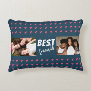 Pink Heart Pattern Best Friends 2 Photo Accent Pillow