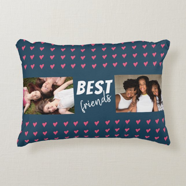 Pink Heart Pattern Best Friends 2 Photo Accent Pillow (Front)