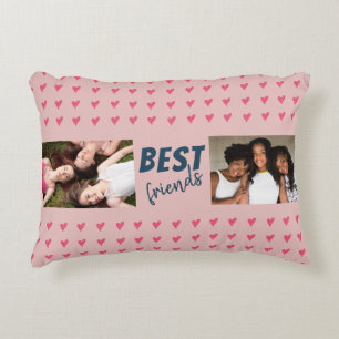 Pink Heart Pattern Best Friends 2 Photo Accent Pillow