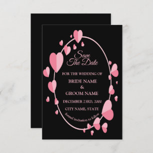 Pink Heart Pattern Black Geometric Elegant Wedding Save The Date