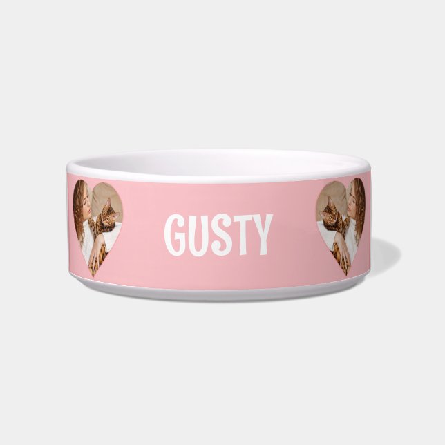 Pink Heart Pattern Custom  Heart-Shaped Photo Pet Bowl (Front)