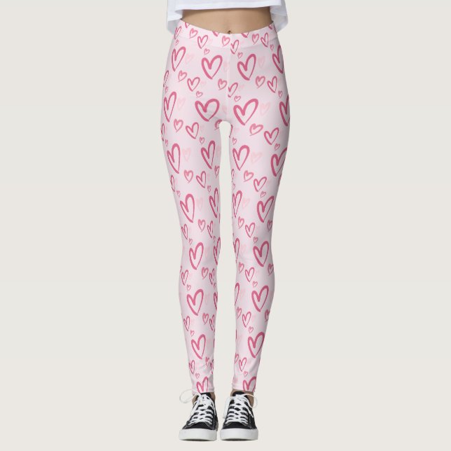 Pink Heart Pattern Cute Valentine leggings (Front)