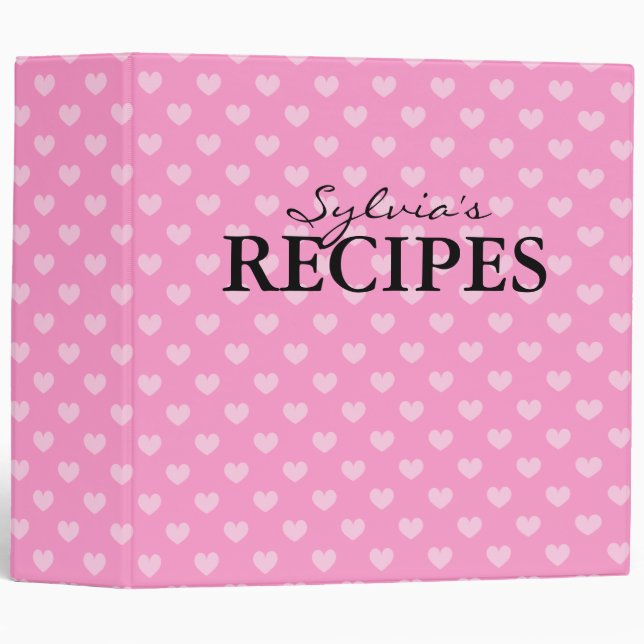Pink heart pattern design recipe binder book (Front/Spine)