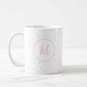 Pink Heart Pattern Girly Romantic Monogrammed Coffee Mug