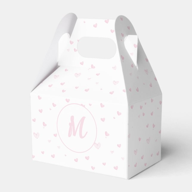Pink Heart Pattern Girly Romantic Monogrammed Favor Box (Front Side)