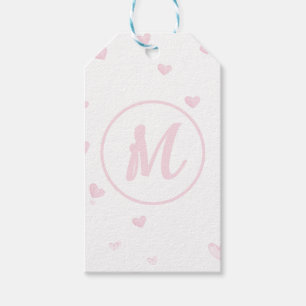 Pink Heart Pattern Girly Romantic Monogrammed Gift Tags
