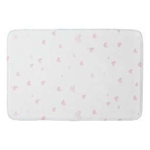 Pink Heart Pattern Girly Romantic Watercolor Bath Mat