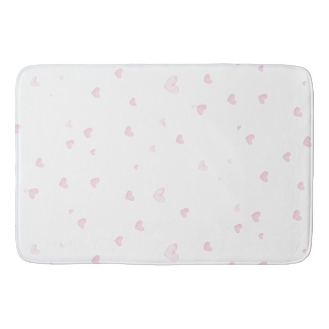 Pink Heart Pattern Girly Romantic Watercolor Bath Mat (Front)