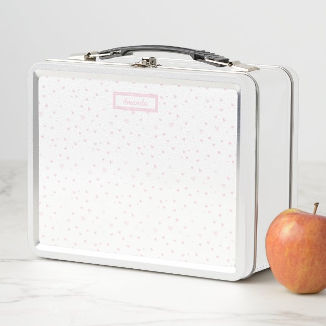 Pink Heart Pattern Girly Romantic Watercolor Metal Lunch Box (In Situ)