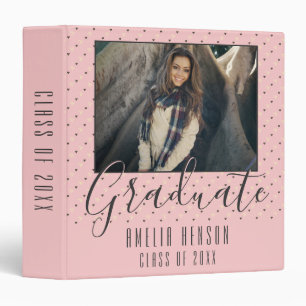 Pink Heart Pattern Graduate Graduation Photo Album Binder