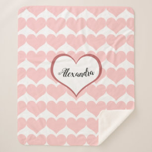 Pink Heart Pattern Name Monogram Script Sherpa Blanket