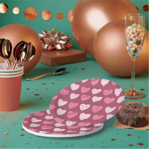 Pink Heart Pattern Raspberry Red Paper Plates