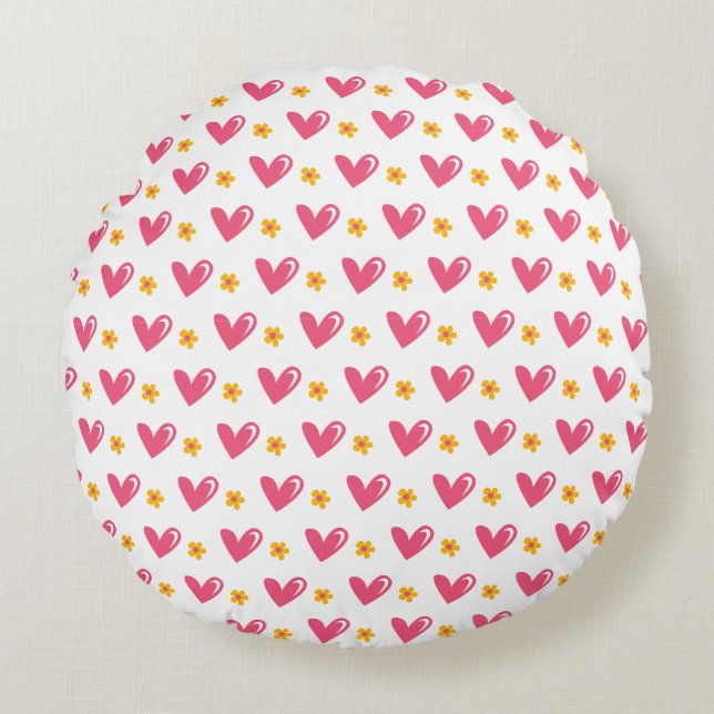 pink heart pattern round pillow (Front)