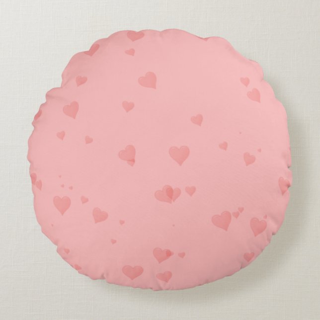 Pink Heart Pattern Round Pillow (Front)