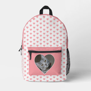 Pink Heart Pattern with Heart-Shaped Pet Photo Printed Backpack