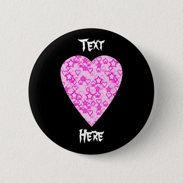 Pink Heart. Patterned Heart Design. 2 Inch Round Button (Front)