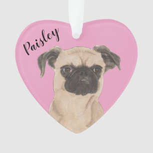 Pink Heart Personalized Brussels Griffon Dog Ornament