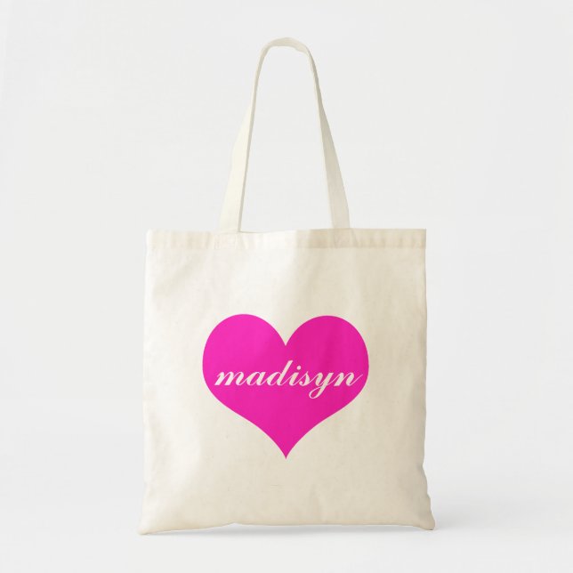 Pink Heart Personalized Budget Tote Bag (Front)