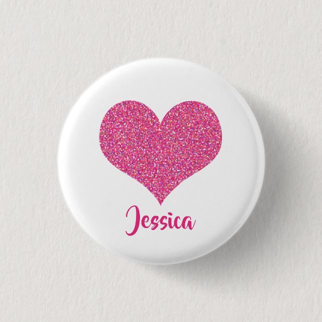 Pink Heart Personalized Girly Name 1 Inch Round Button (Front)