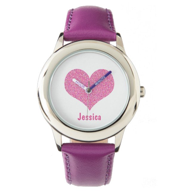 Pink Heart - Personalized Girly Name Watch (Front)