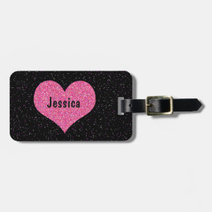 Pink Heart Personalized Name Luggage Tag